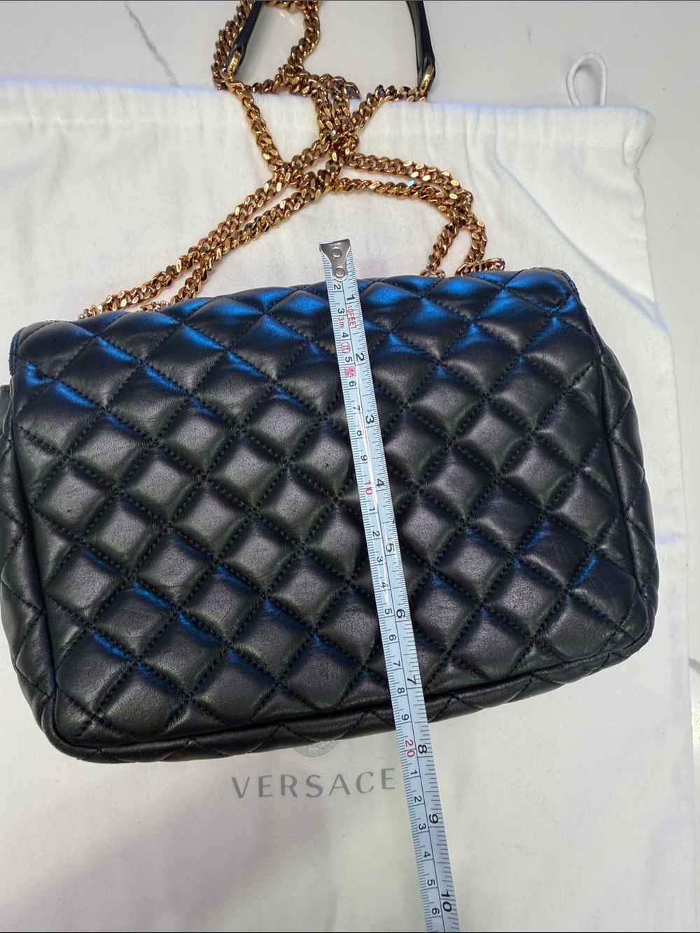Versace Black Quilted Leather Crossbody with Gold Medallion and Chain - Picture 11 of 14